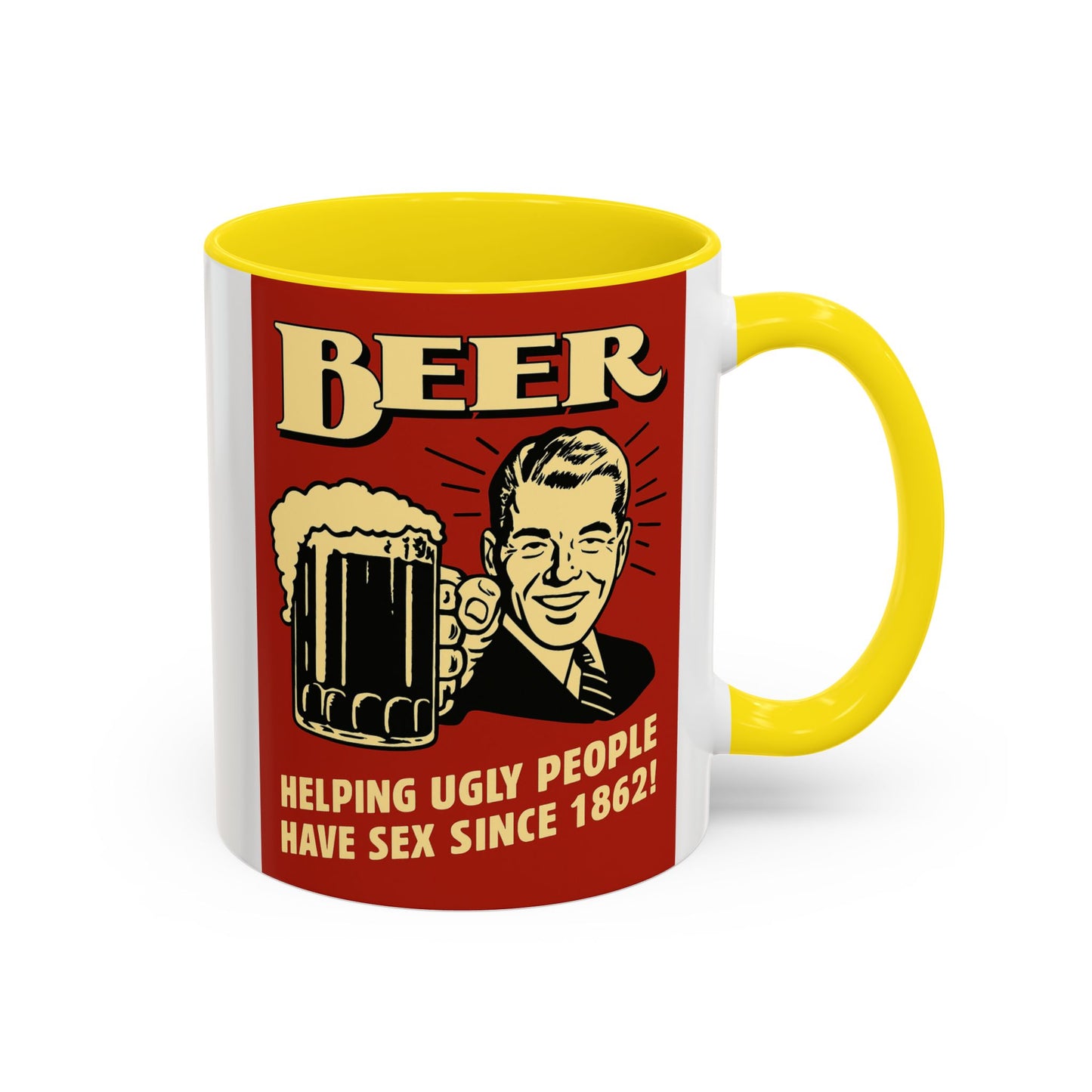 Bunte Tasse "BEER - Helping Ugly People" | Lustige Retro Bier Kaffeetasse | Vintage Geschenk für Bierliebhaber & Partyfans