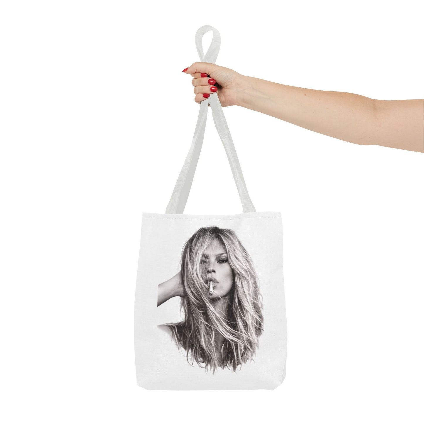 Kate Moss Tote Bag – Schwarz-Weiß Portrait Fashion Icon Stofftasche | Kultiges Model Motiv für Fans & Fashionistas