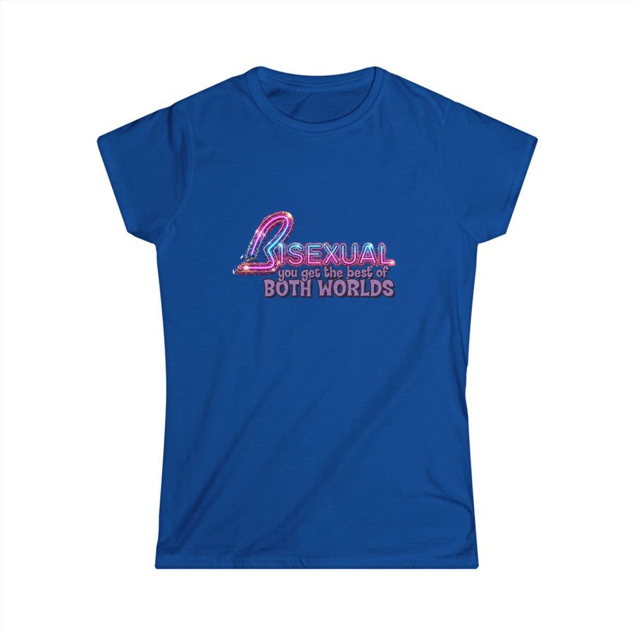 True Insights Bisexual Shirt Damen Best Of Both Worlds bunter Neon Glitzer Pride Look in Royalblau, LGBTQ