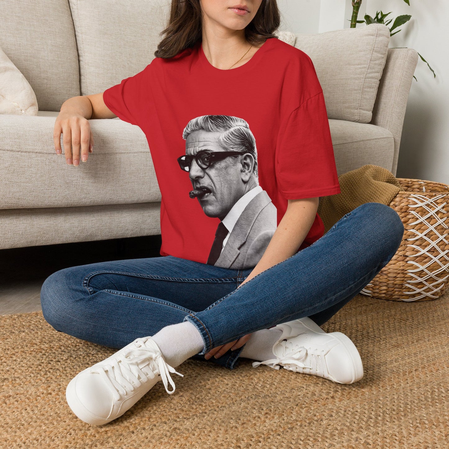 Aristoteles Onassis Portrait T-Shirt Unisex – Ikonische Zigarre & Brille, Vintage Schwarz-Weiß Legende, Retro Fan Geschenk