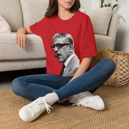 Aristoteles Onassis Portrait T-Shirt Unisex – Ikonische Zigarre & Brille, Vintage Schwarz-Weiß Legende, Retro Fan Geschenk
