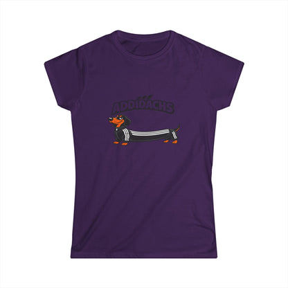Addidachs Dackel Damen T-Shirt – Lustiges Dackel-Shirt mit Sport-Streifen für Hundeliebhaberinnen