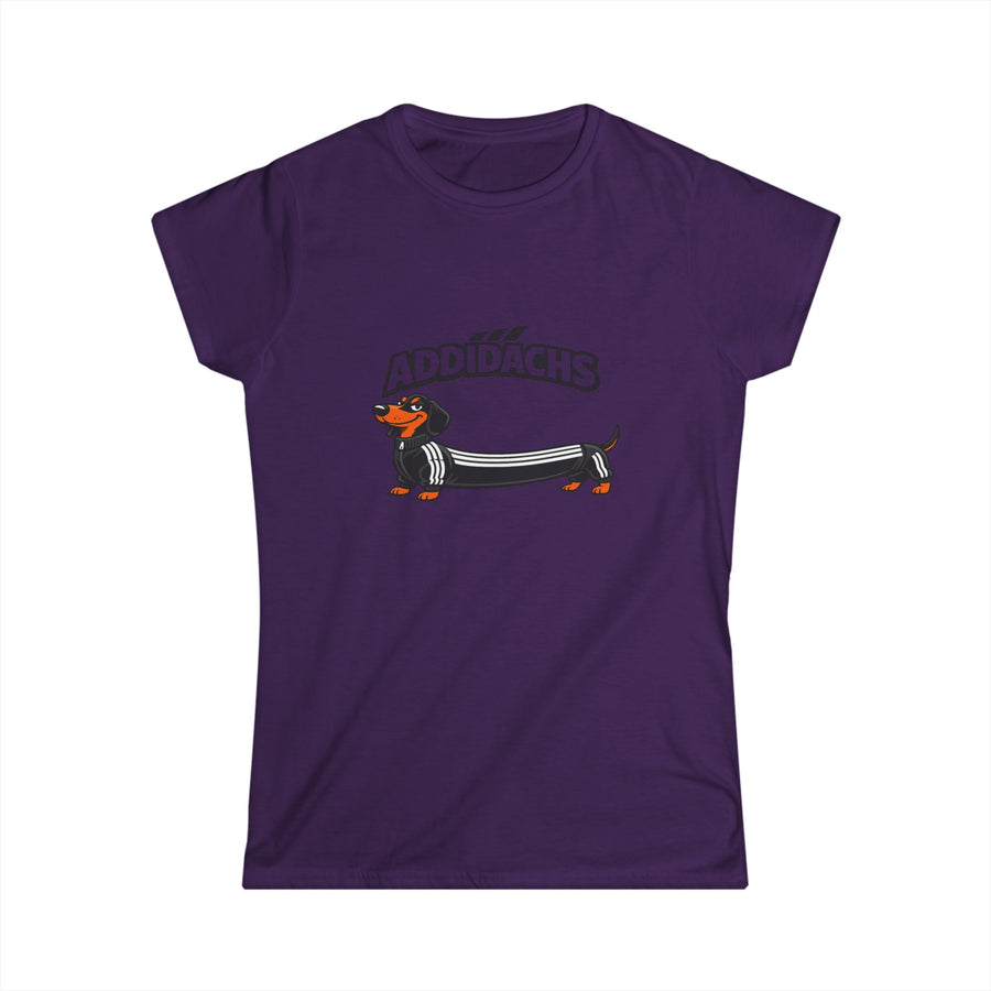 True Insights Damen T-Shirt Addidachs Dackel mit Sport-Streifen in Lila für Hundeliebhaberinnen