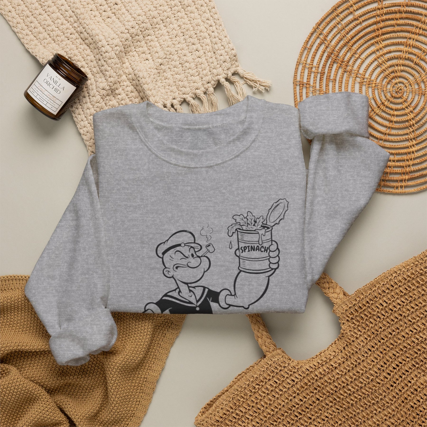 True Insights Sweatshirt Popeye Spinat Dose Vintage Comic Pullover Nahaufnahme