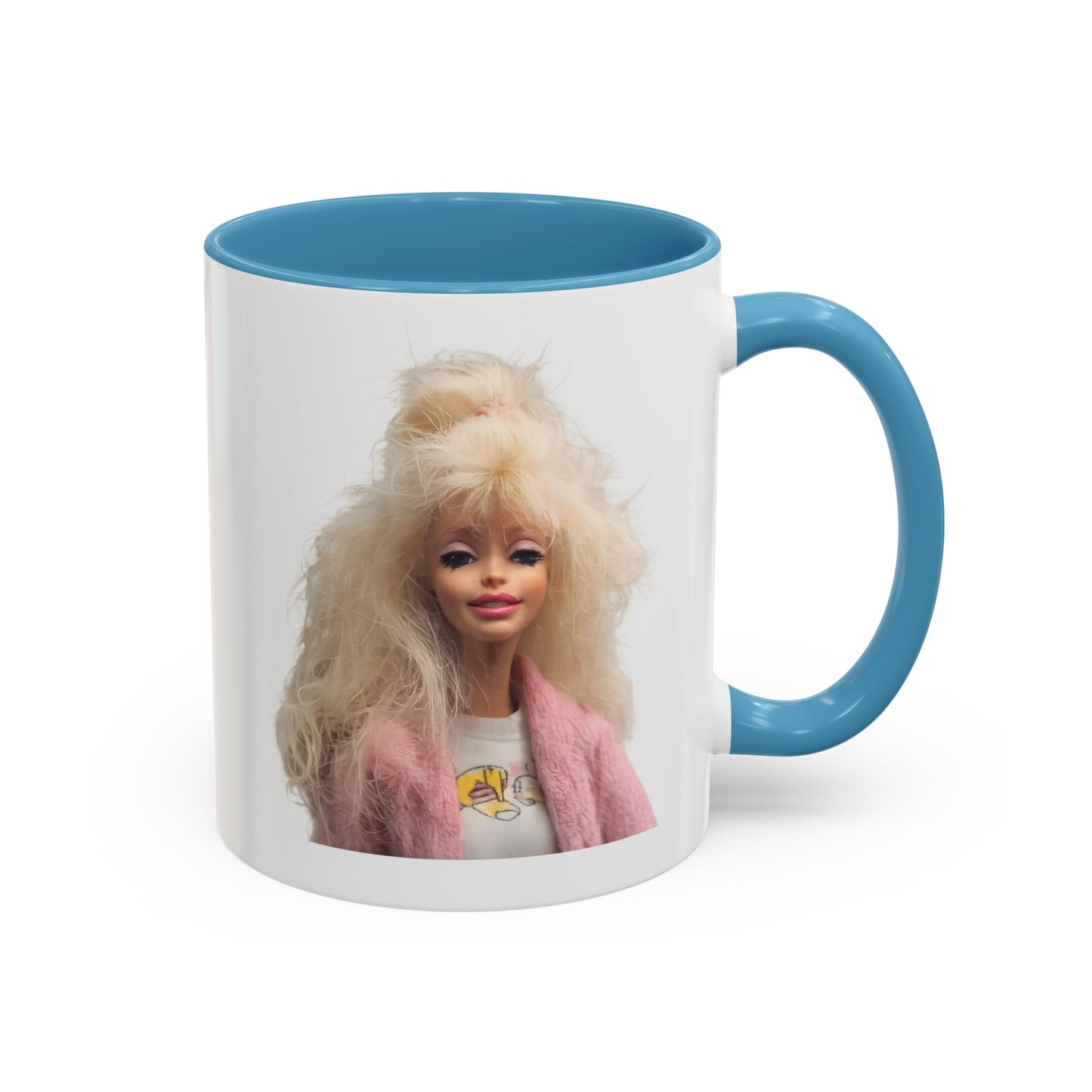 Retro 80er Puppe Tasse | Kultige Blondine mit Föhnfrisur & rosa Jacke | Kaffeebecher Geschenk für Nostalgie- & Barbie-Fans