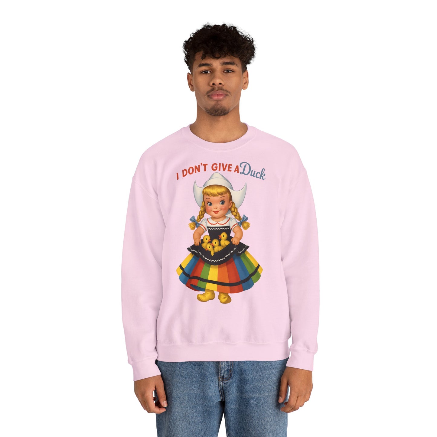 Sweatshirt – I Don't Give a Duck | Nostalgisches Vintage-Mädchen mit Küken – Humorvoll & Originell | True Insights Design mit Humor