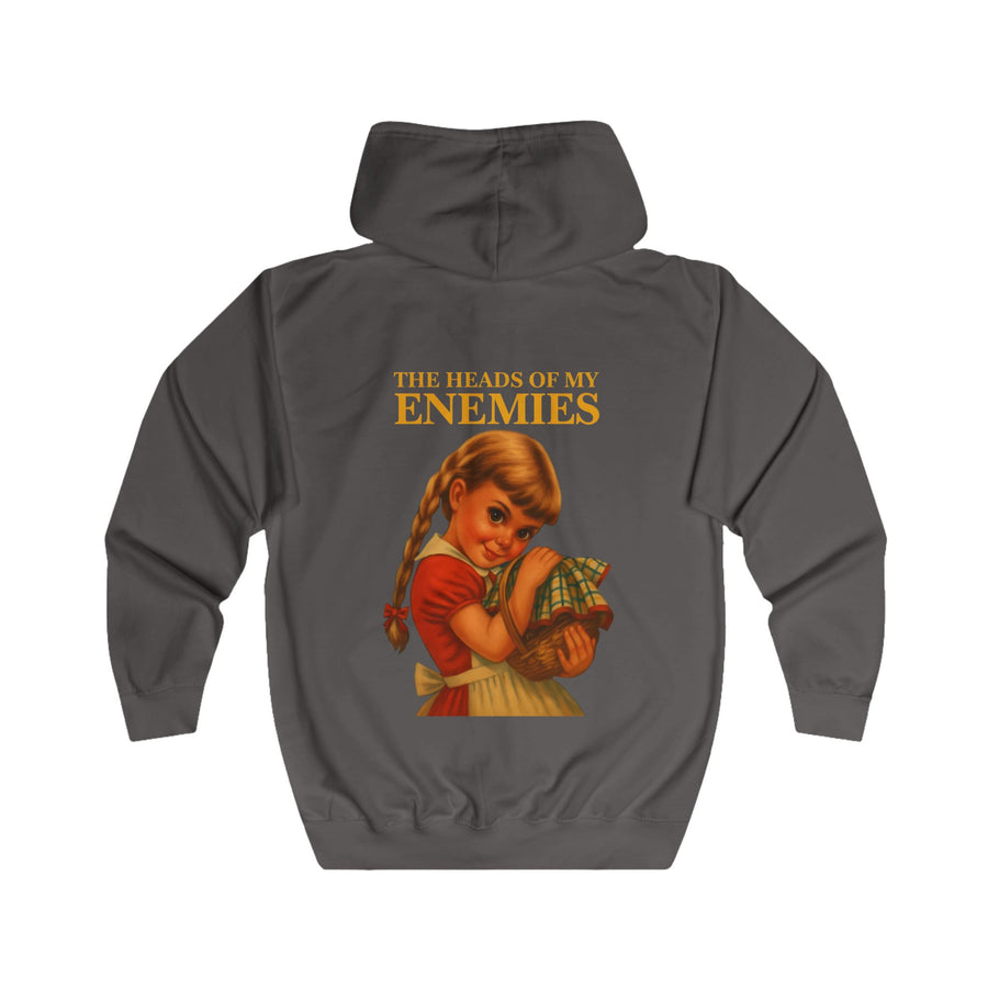 The Heads of My Enemies Zip-Hoodie – Retrosatire in kinderboekstijl