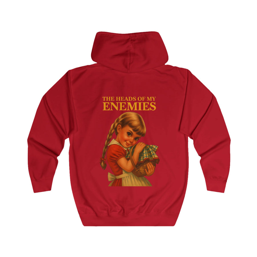 The Heads of My Enemies Zip-Hoodie – Retrosatire in kinderboekstijl