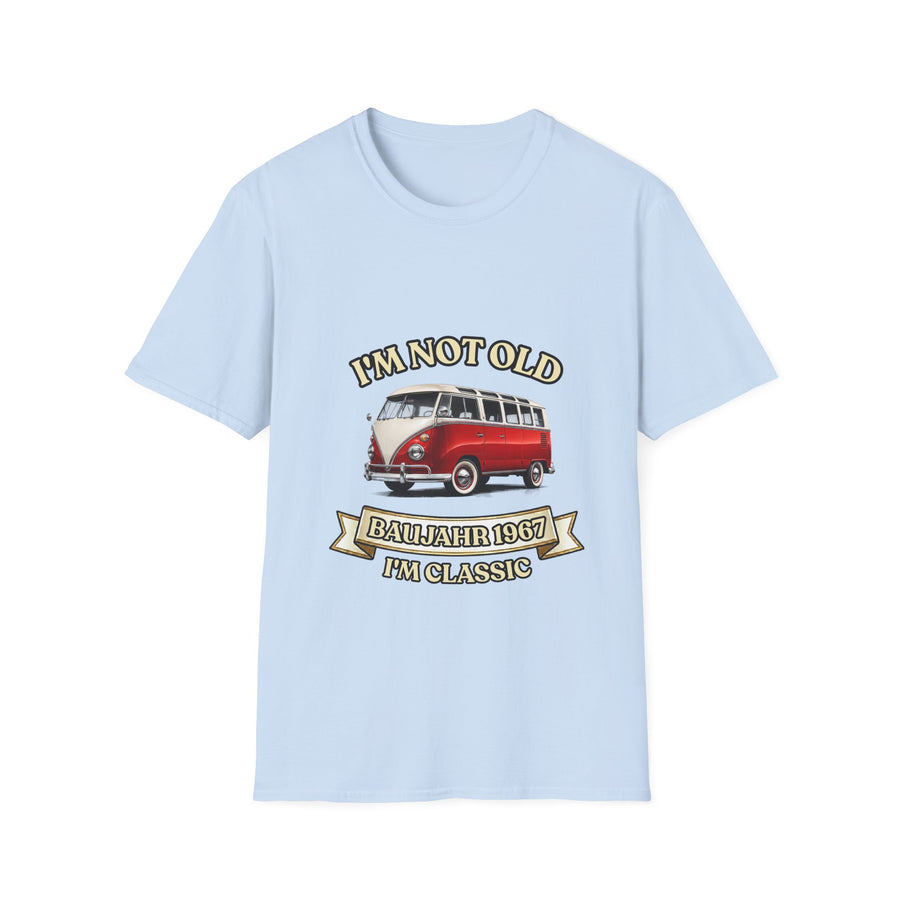 Geschenk zum 60. Geburtstag – T-Shirt Jahrgang 1967 VW Bulli – Light Blue – Vorderseite
