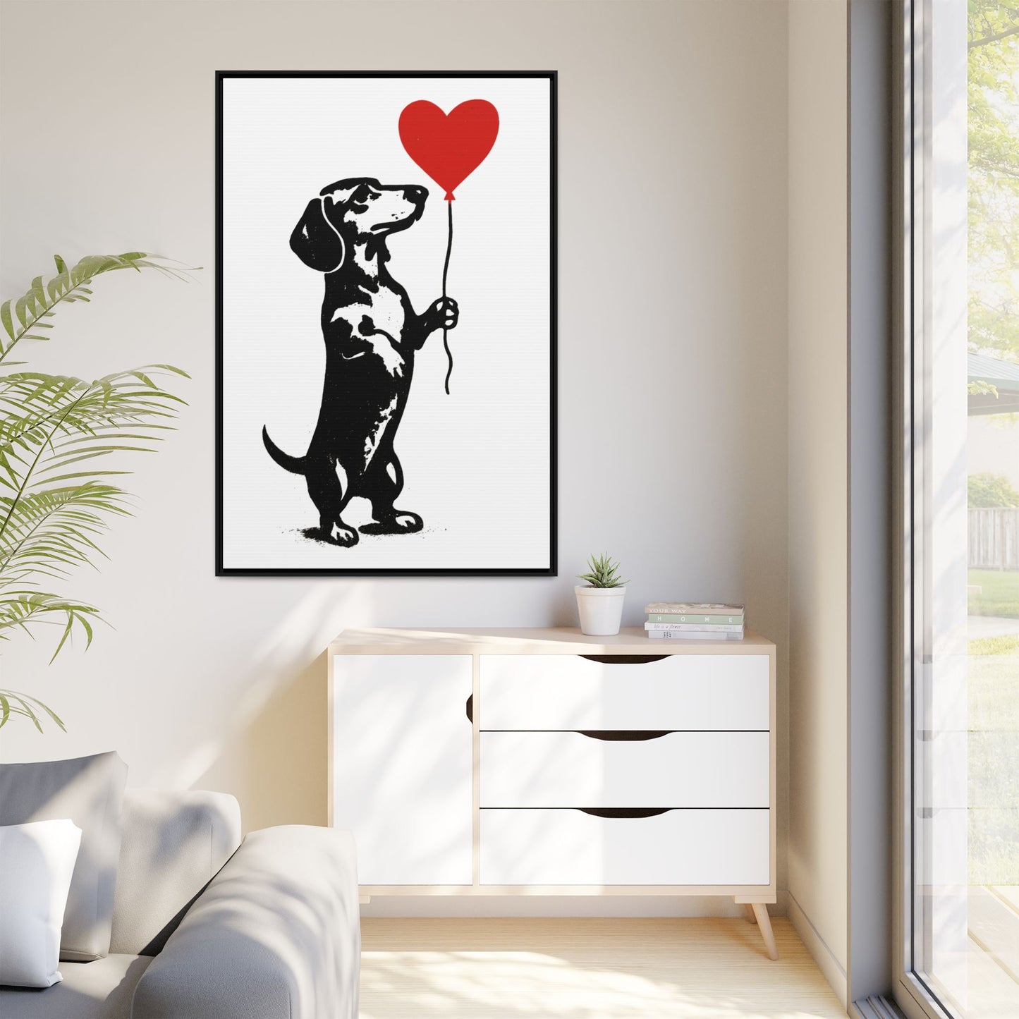 Canvas Bild – Dackel mit Herzballon