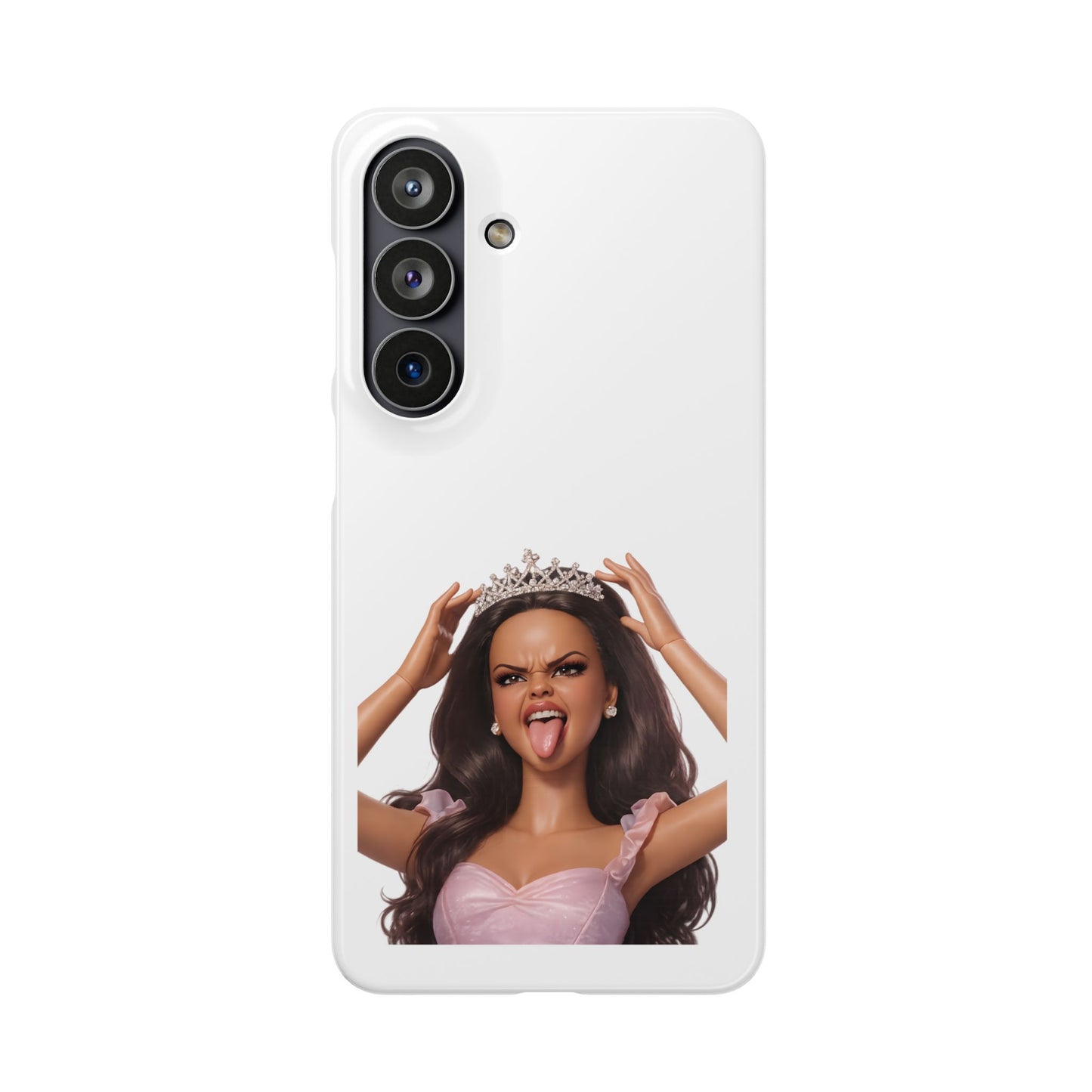 Barbicore Handyhülle – Frecher Beauty Queen Look mit Tiara & Zunge raus | Pink Puppen-Style Case für Fashion-Fans