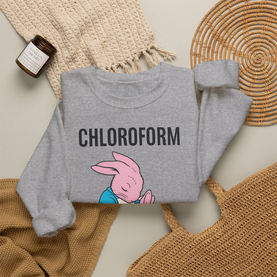 True Insights CHLOROFORM Hase Sweatshirt – Schwarzer Humor mit Häschen-Motiv