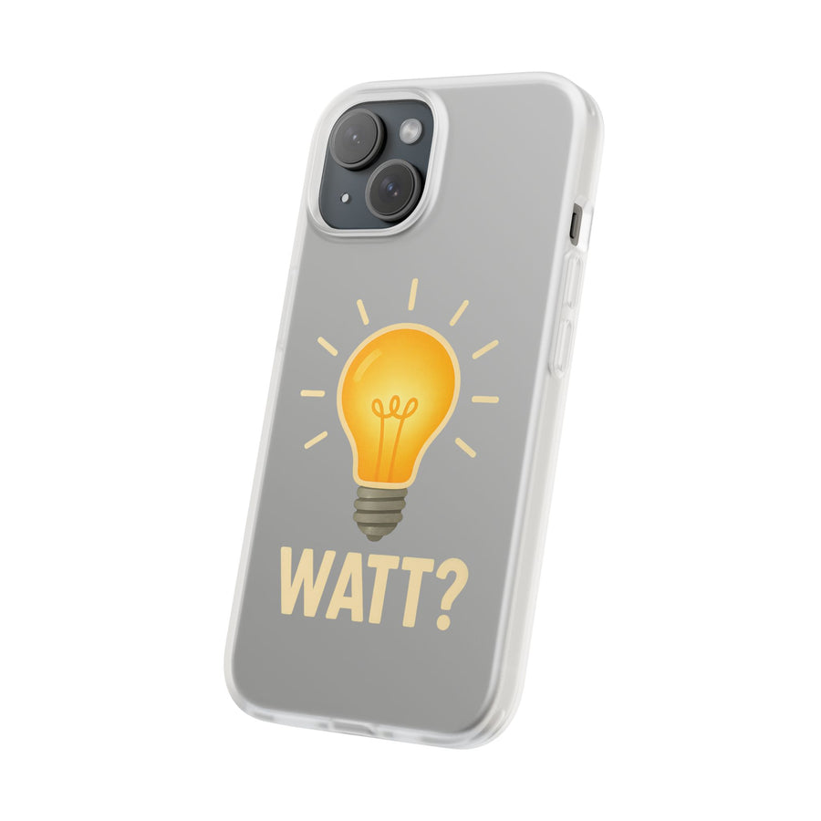 Detailansicht der transparenten WATT? Handyhülle mit leuchtendem Glühbirnen-Motiv