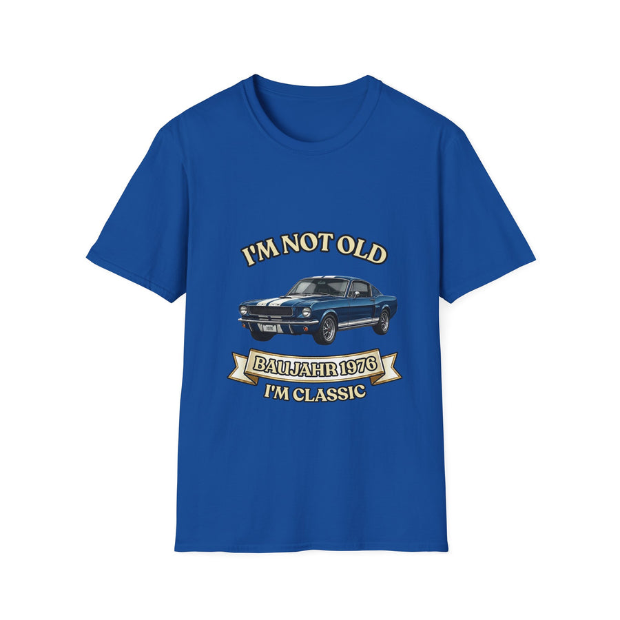 True Insights T-Shirt Baujahr 1976 Vintage Muscle Car Motiv in Royalblau zum 50. Geburtstag