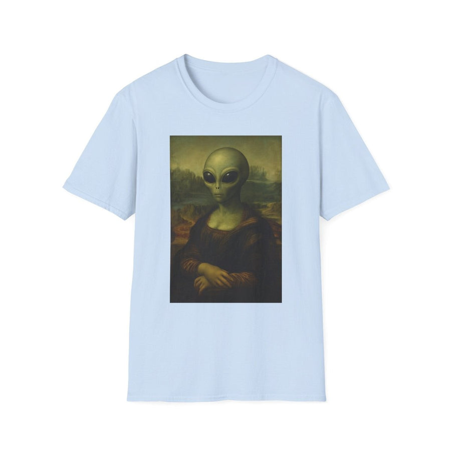 True Insights T-Shirt Mona Alien Kunstparodie Extraterrestrik in Hellblau, parodistisches Alien-Porträt