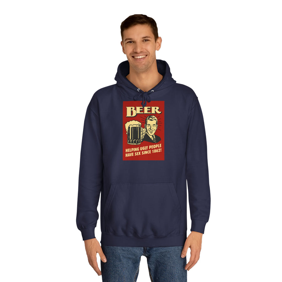 BEER Hoodie Rétro Vintage Bière Humour - Helping Ugly People - Cadeau drôle amateurs de bière, fête & homme