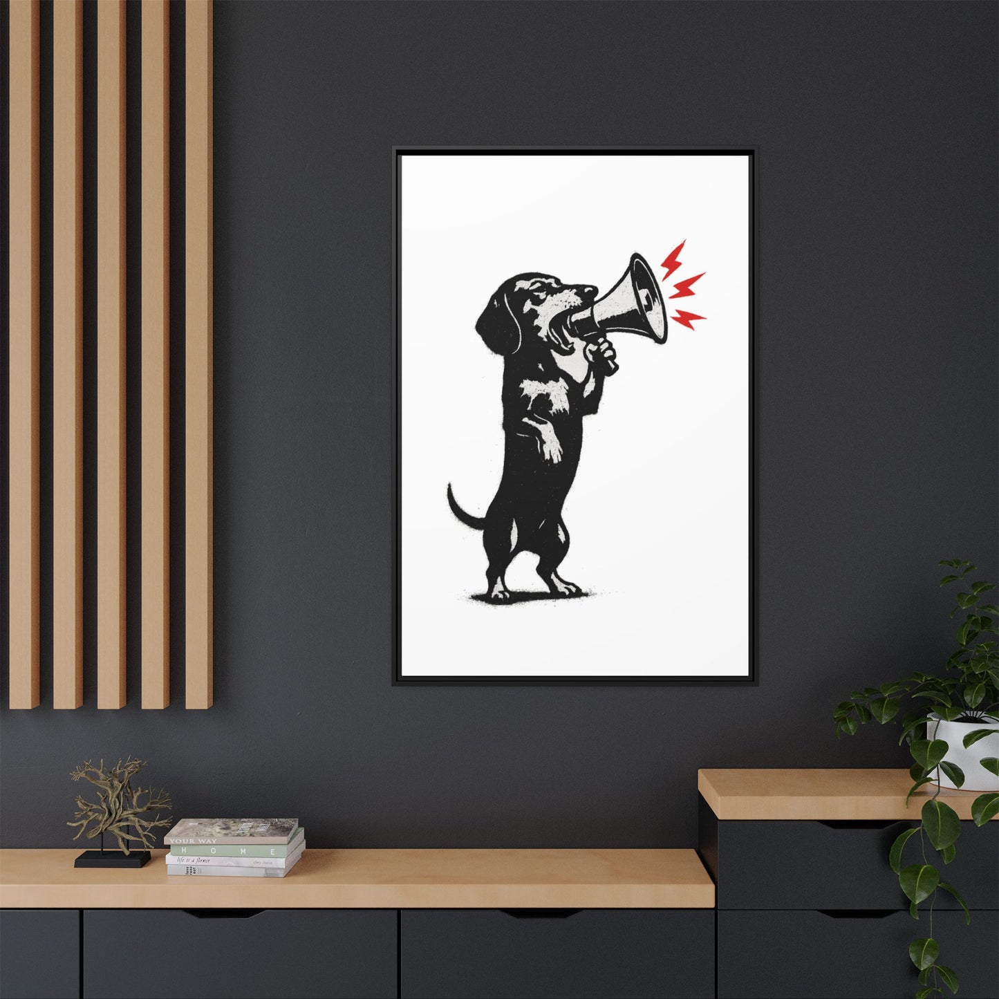 Dog with Megaphone – Satirisches Banksy-inspiriertes Kunstmotiv | Statement Design