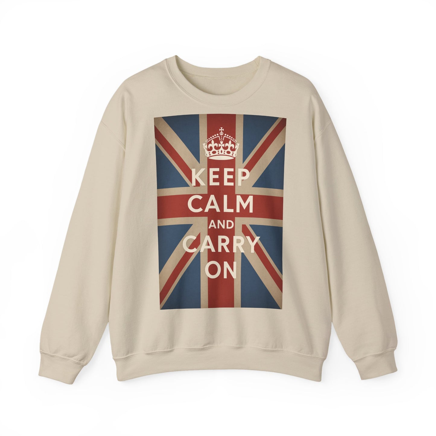 True Insights Sweatshirt Keep Calm and Carry On Britische Flagge Krone Retro Pullover in Sand für UK Fans