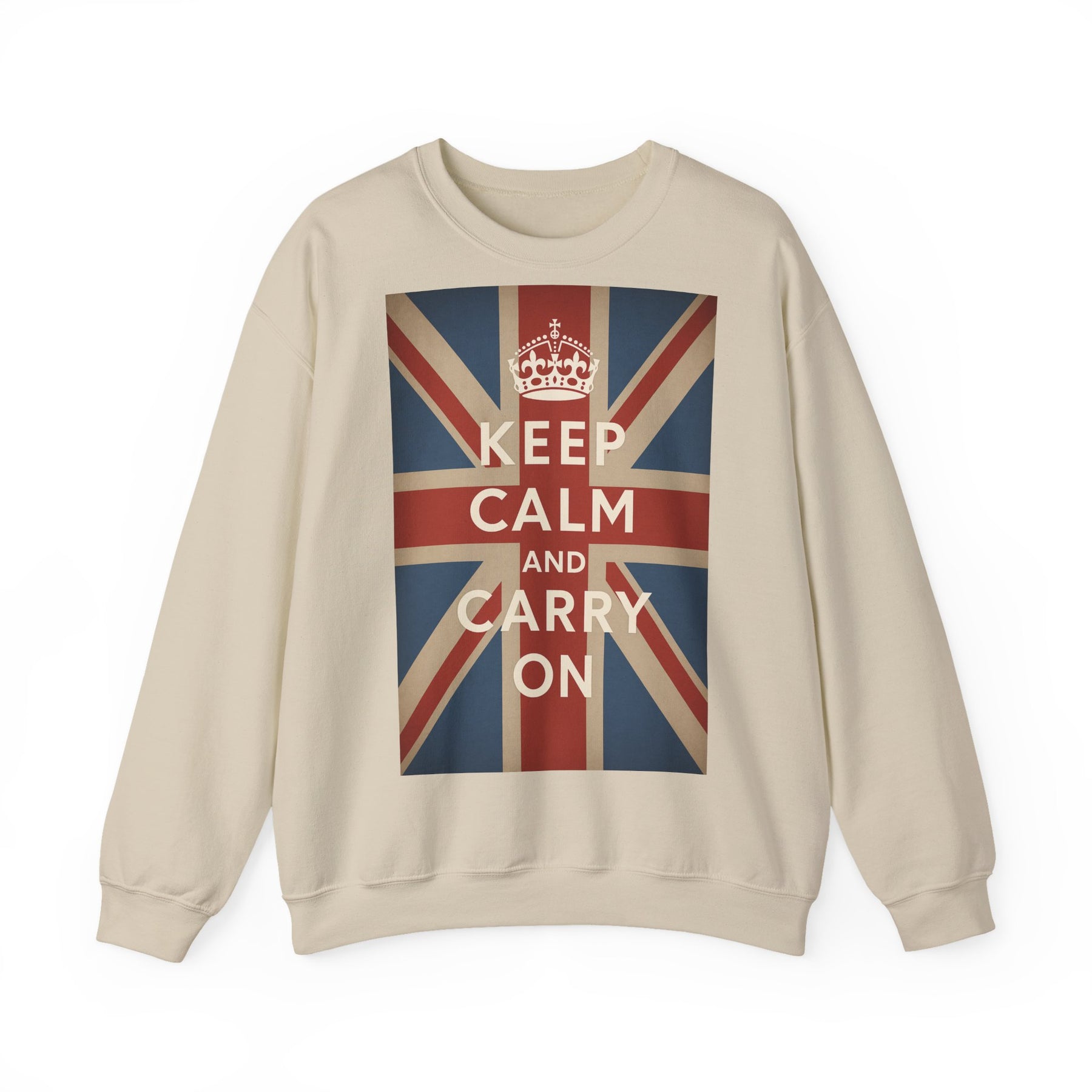 True Insights Sweatshirt Keep Calm and Carry On Britische Flagge Krone Retro Pullover in Sand für UK Fans