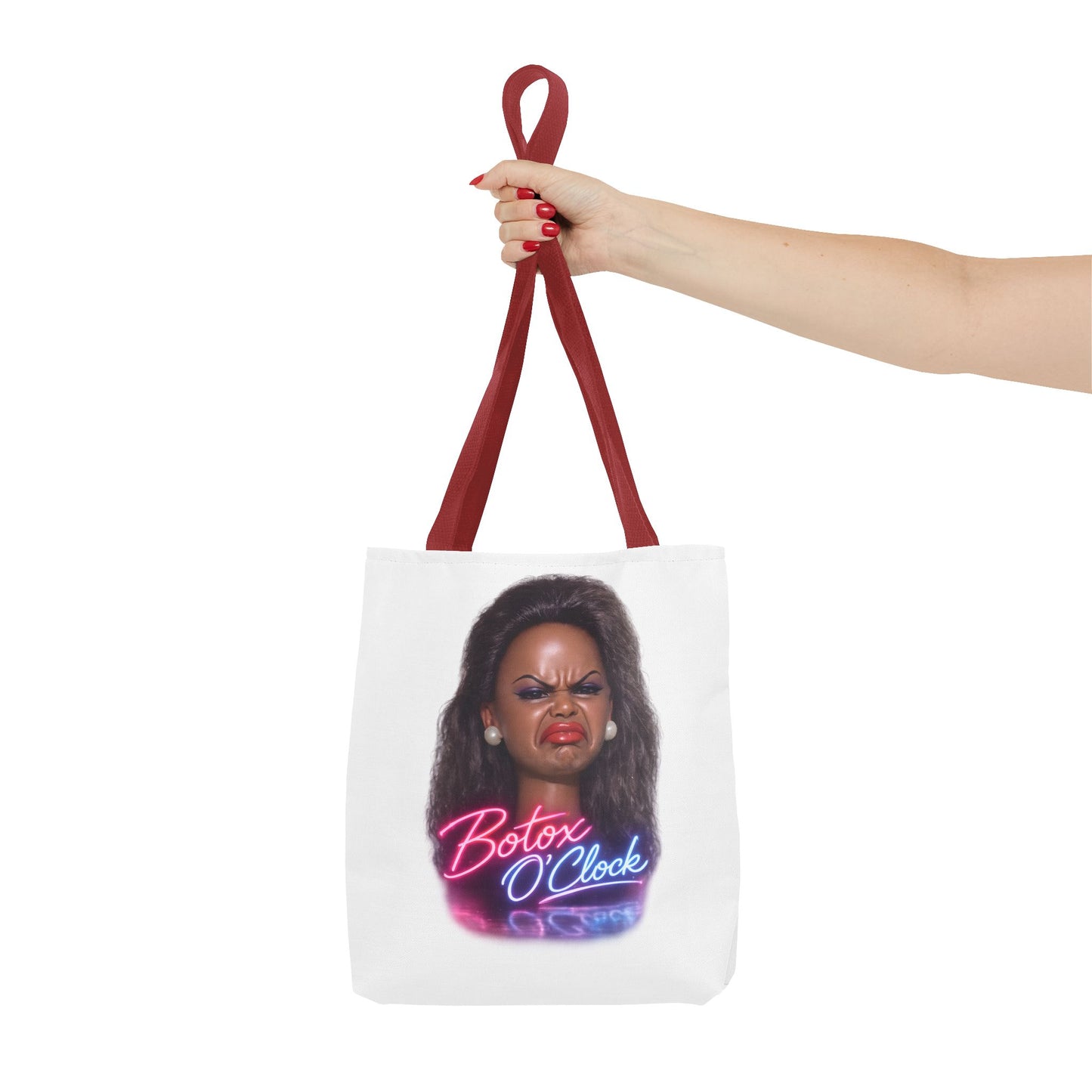 Botox O'Clock Tote Bag – Lustiger Polyester-Beutel mit Neon-Grimasse | Gym Sport Einkauf Geschenk
