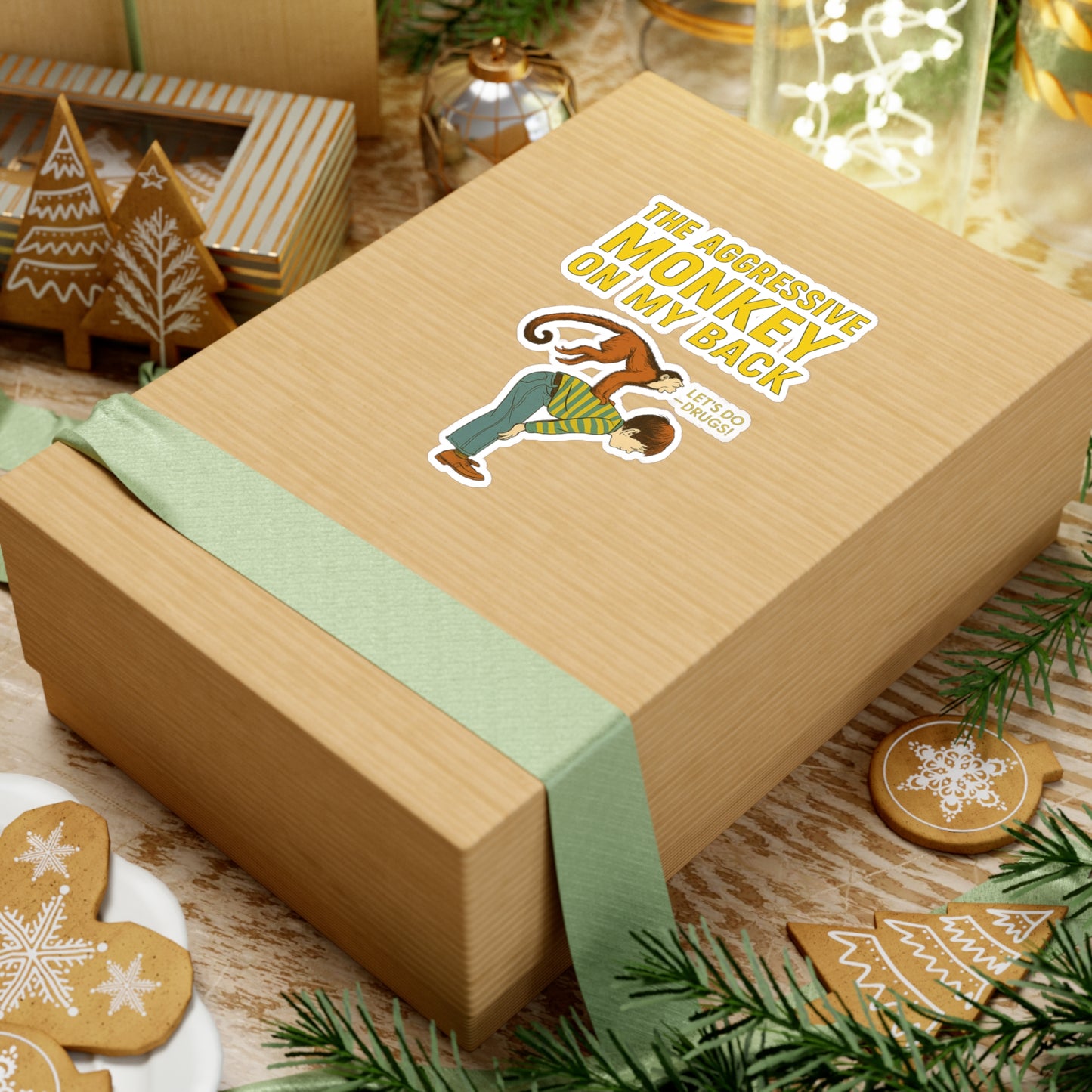 The Aggressive Monkey On My Back Sticker – Lustiger Retro Affe Vintage Meme Aufkleber, ironisches Geschenk