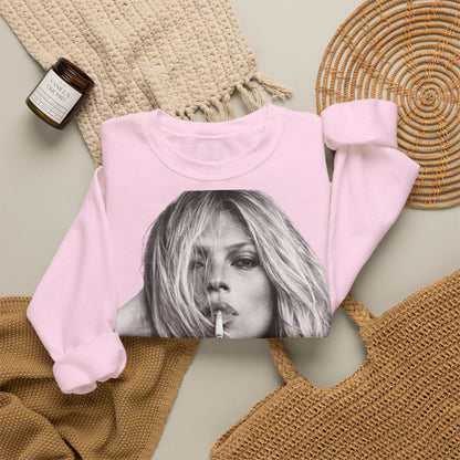 Kate Moss Sweatshirt – Schwarz-Weiß Portrait Kult-Pullover für Fashion & Vintage Fans, ikonisches Model Motiv