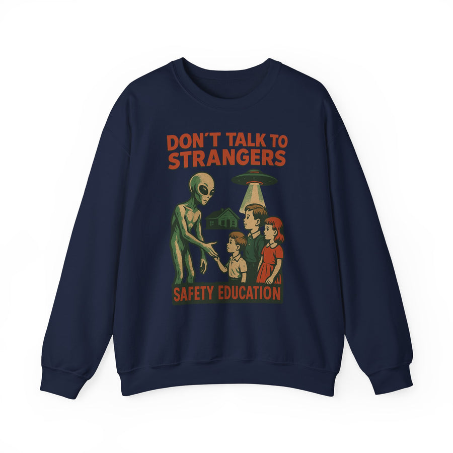 True Insights Don't Talk to Strangers Alien Sweatshirt – Lustiges Retro-UFO-Motiv in Navy