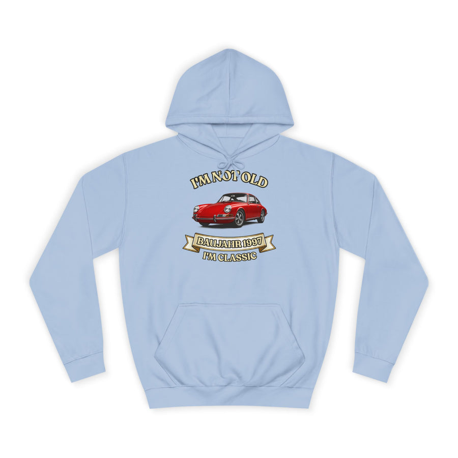 Geschenk zum 30. Geburtstag – Hoodie Jahrgang 1997 mit Porsche-Motiv – Sky Blue – Vorderseite