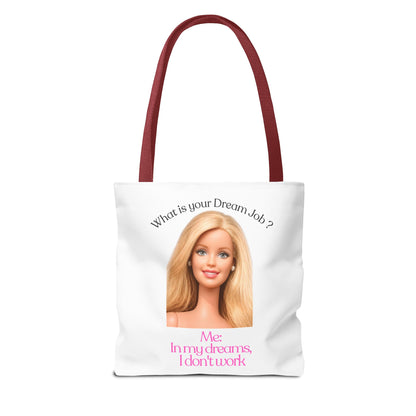Lustige Tote Bag 'In my dreams I don't work' – Witziger Spruch Anti-Arbeit Stoffbeutel Geschenk für Faulenzer & Tagträumer