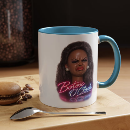 Botox O'Clock Tasse - Lustige Neon Kaffeetasse mit witzigem Grimasse-Motiv, Geschenk für Beauty-Fans & Humor-Liebhaber