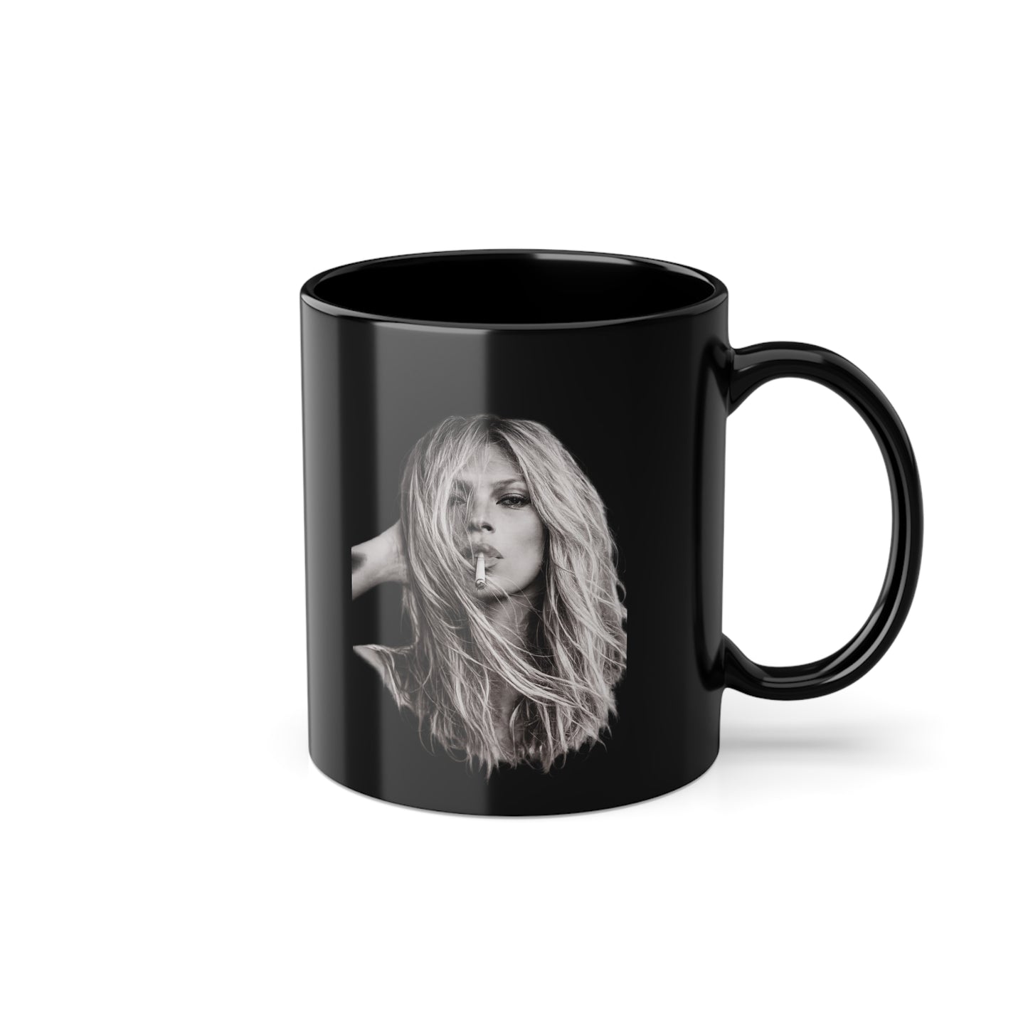 Kate Moss Tasse Schwarz – Ikonisches Schwarz-Weiß Portrait Kaffeetasse Fan Geschenk Retro Fashion Style