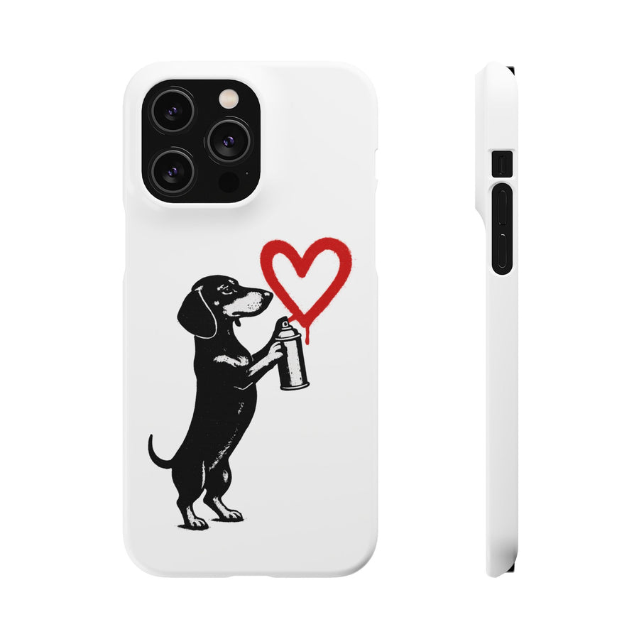 True Insights Banksy Dackel Handyhülle – Street-Art Design mit rotem Herz in iPhone 14 Pro Max