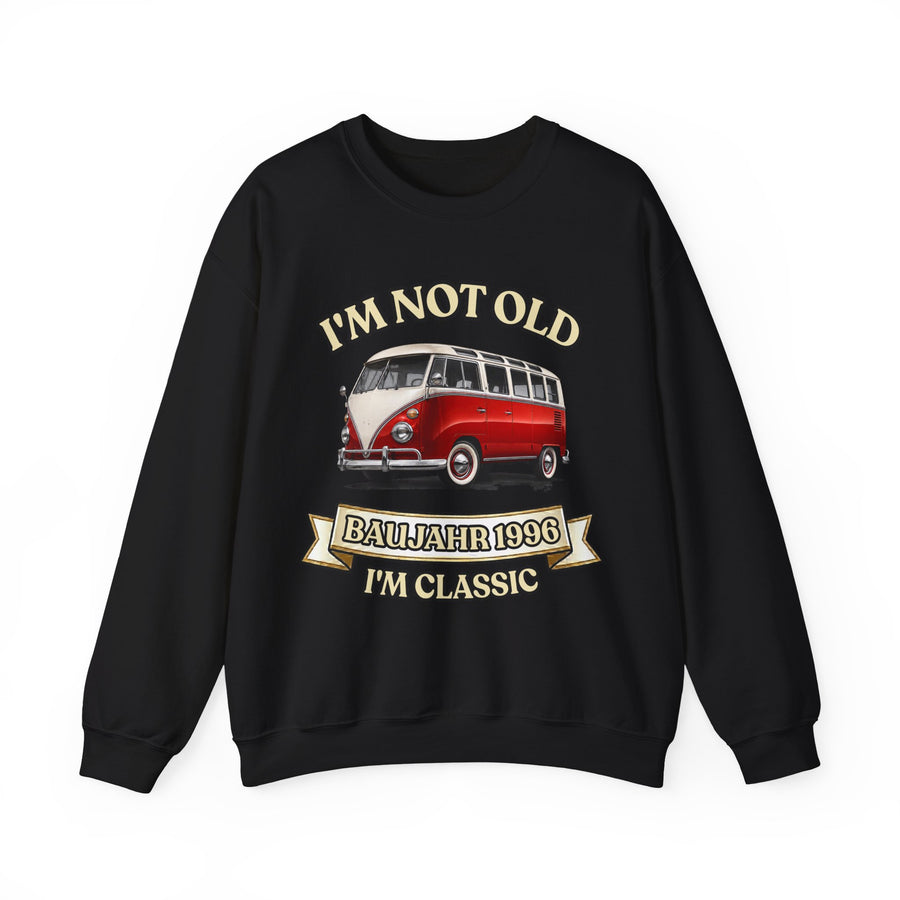 Geschenk zum 30. Geburtstag – Pullover Jahrgang 1996 VW Bulli – Black – Vorderseite