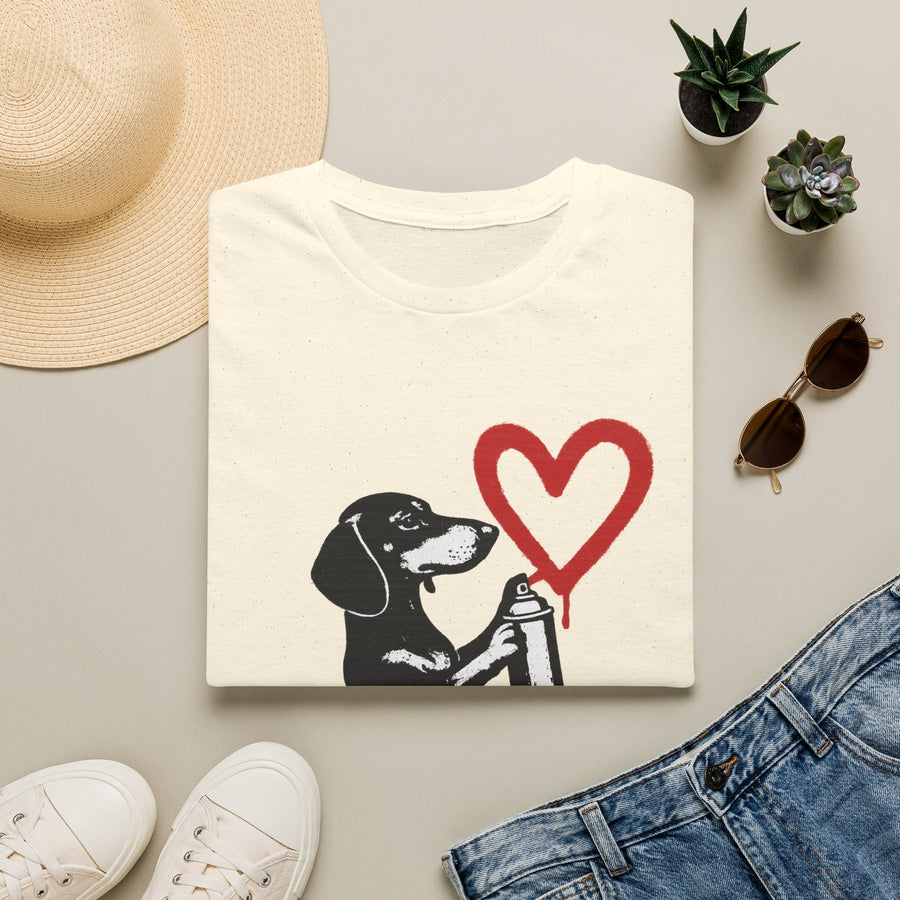 True Insights T-Shirt Dackel mit Sprühdose Herz, Street Art Graffiti Hund Motiv in Nahaufnahme