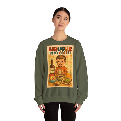 Sweatshirt – Liquor In My Coffee Sweatshirt | Retro Frühstücks-Pullover mit Satire-Motiv | Geschenk für Kaffee-Fans mit Humor | True Insights Design mit Humor