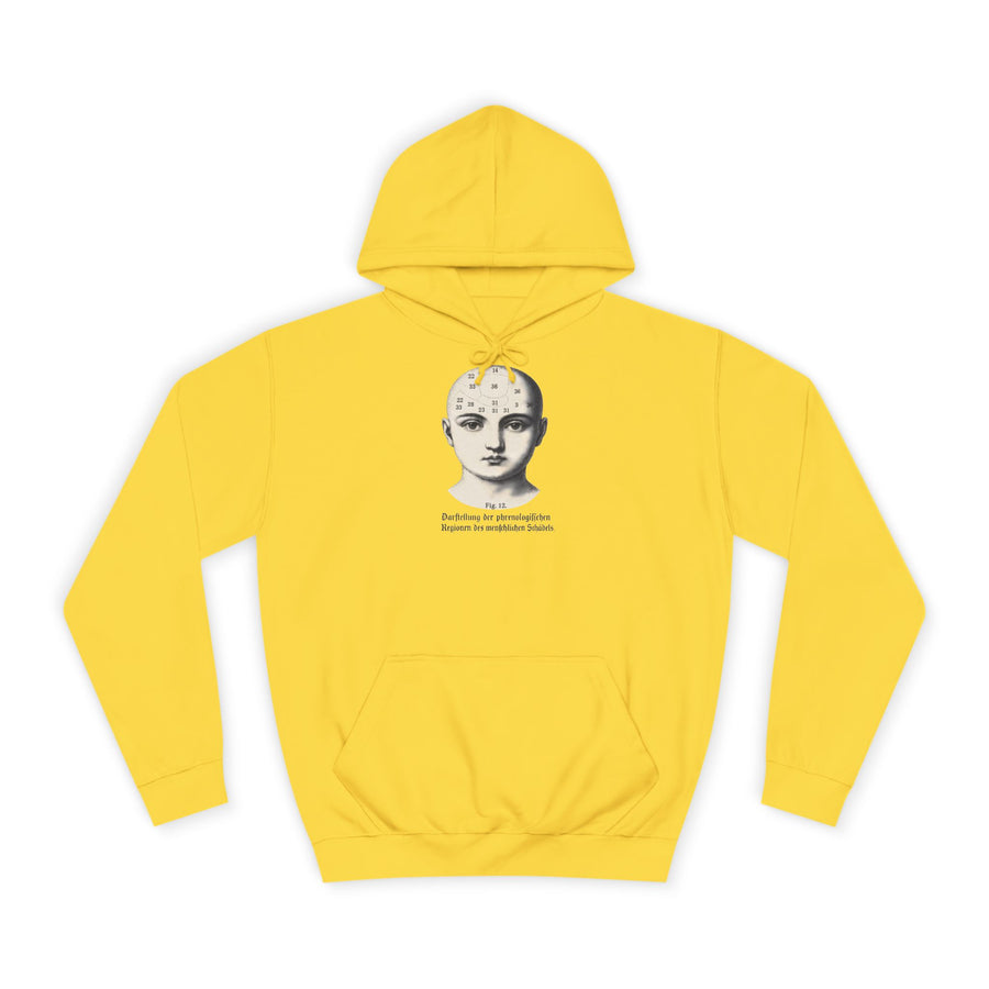 Vintage Hoodie „Phrenologie Fig. 12“ – Wissenschaft trifft Humor – Sun Yellow – Vorderseite