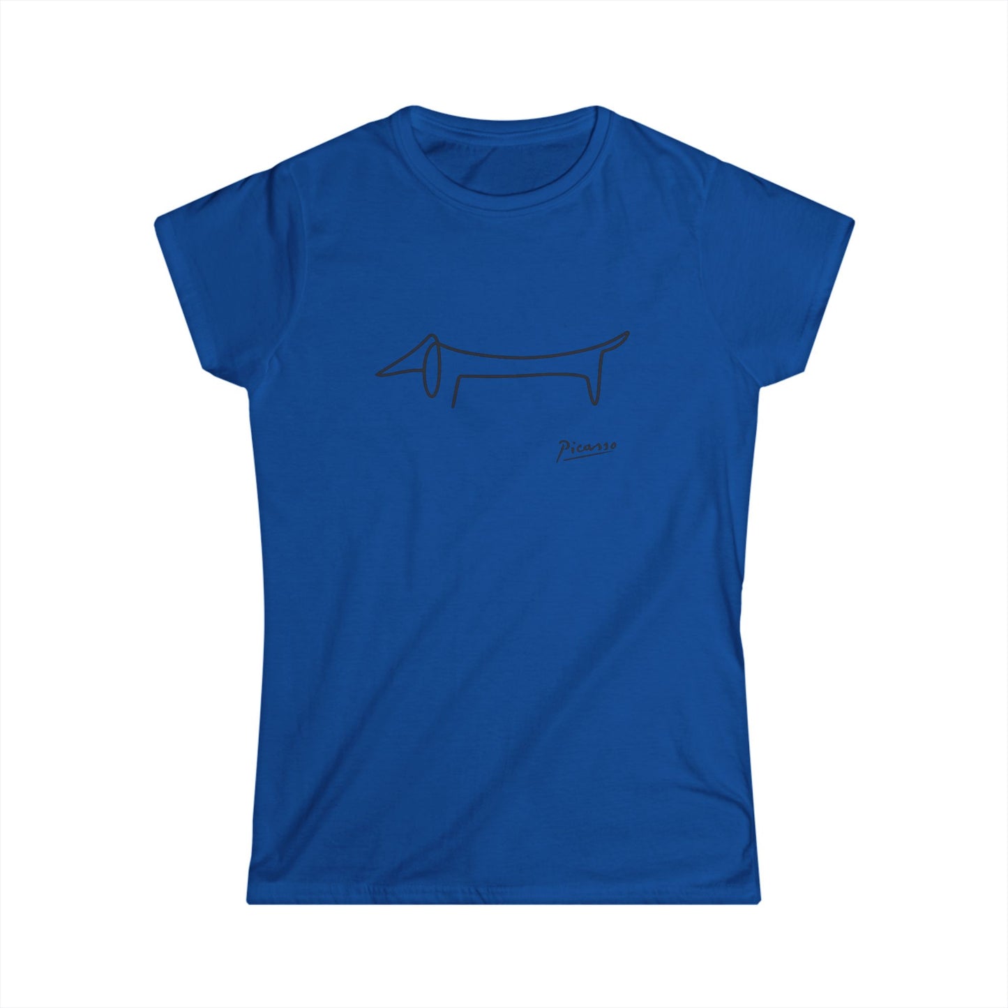 True Insights Damen T-Shirt mit minimalistischem Dackel-Motiv im Picasso-Stil in Royalblau