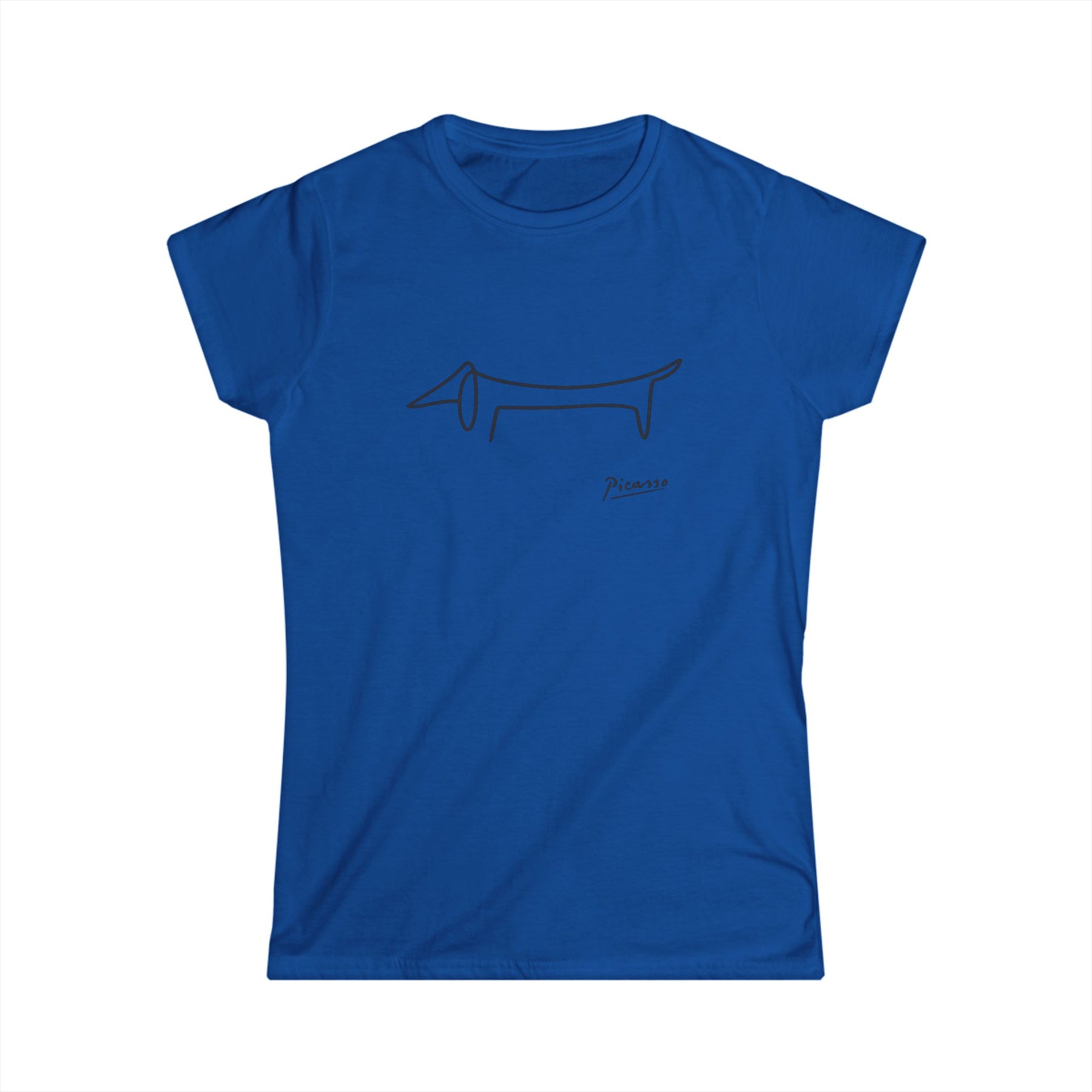 True Insights Damen T-Shirt mit minimalistischem Dackel-Motiv im Picasso-Stil in Royalblau
