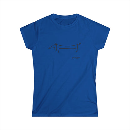 True Insights Damen T-Shirt mit minimalistischem Dackel-Motiv im Picasso-Stil in Royalblau