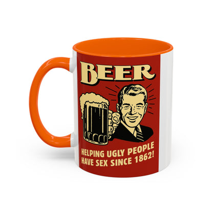 Bunte Tasse "BEER - Helping Ugly People" | Lustige Retro Bier Kaffeetasse | Vintage Geschenk für Bierliebhaber & Partyfans