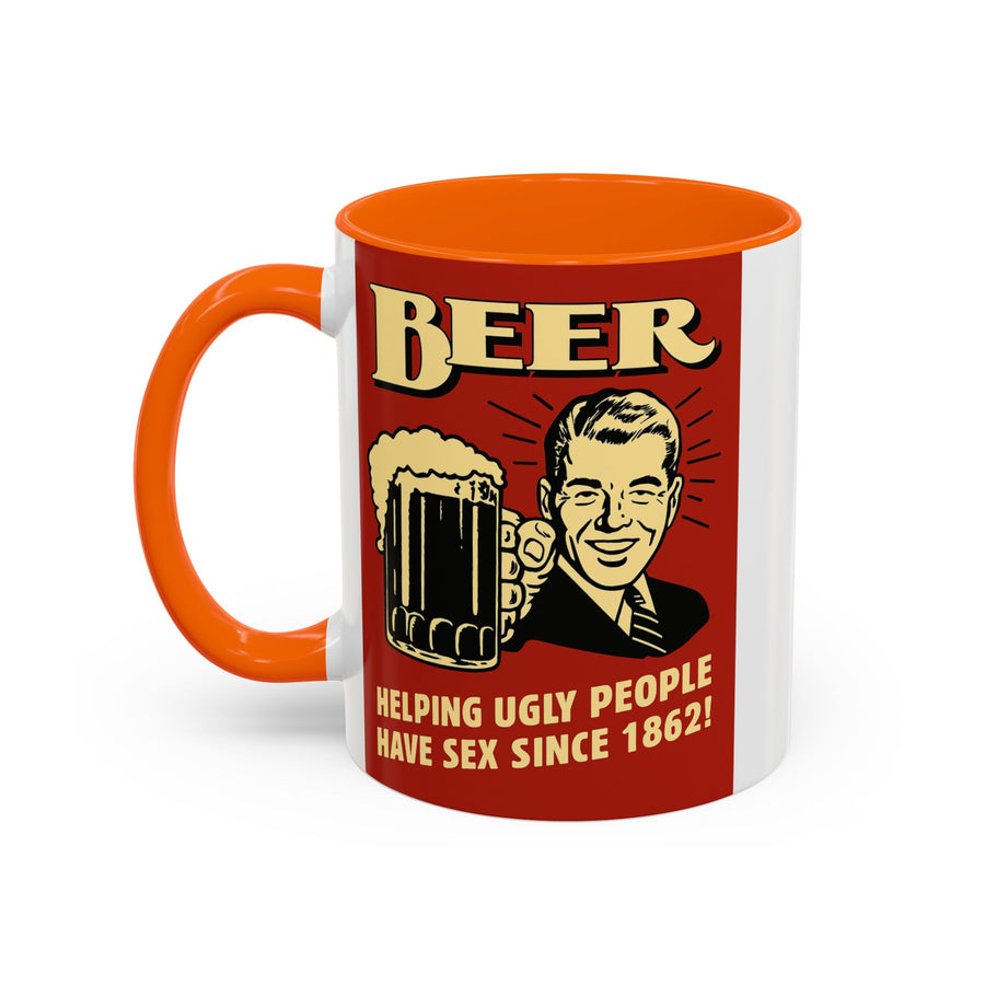 Colourful Mug “BEER – Helping Ugly People” | Funny Retro Beer Mug | Vintage Gift for Beer Lovers