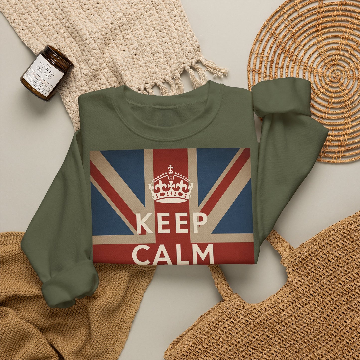 True Insights Vintage Sweatshirt Keep Calm and Carry On Union Jack und Krone gemütlicher Retro Pullover