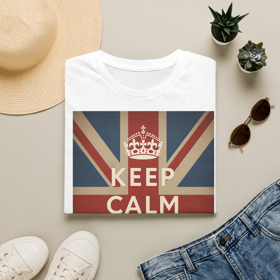 True Insights T-Shirt Keep Calm and Carry On Union Jack Vintage Print in Nahaufnahme, britische Flagge