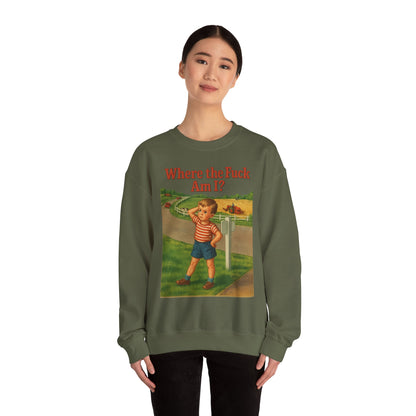 Sweatshirt – Where the Hell Am I? – Vintage Sweatshirt mit nostalgischem Lost-Boy-Motiv | True Insights Design mit Humor