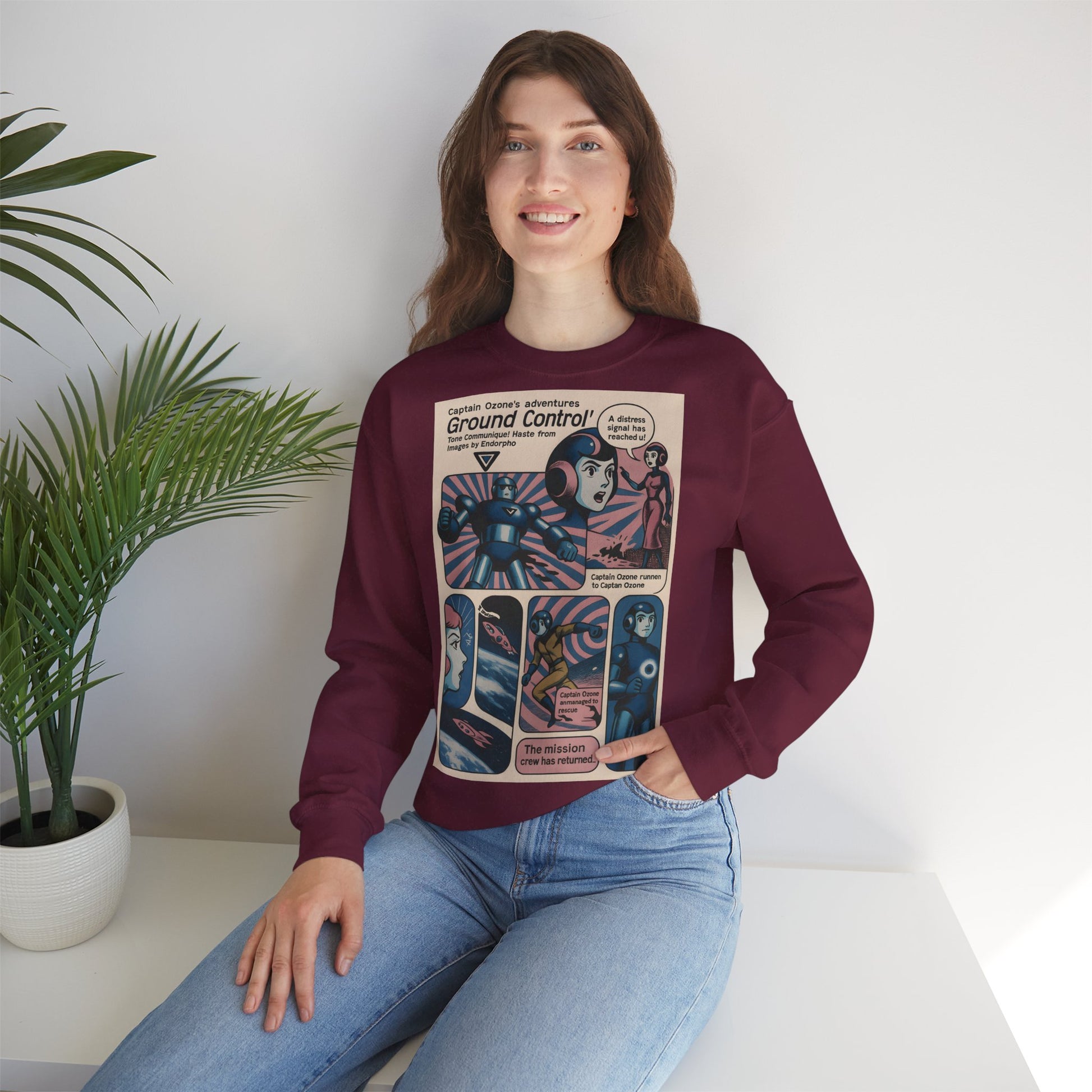 Retro Space Comic Sweatshirt – Captain Ozone „Ground Control“ Edition