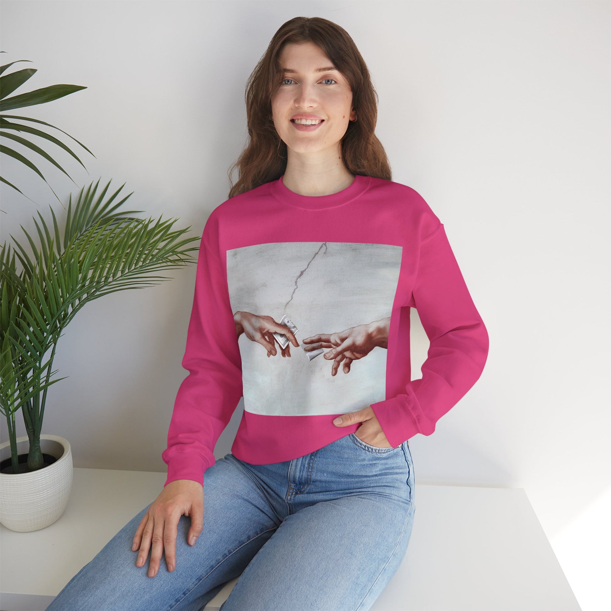 Sweatshirt – The Deal Sweatshirt – Satirische Kunst trifft Streetwear | Michelangelo Meme Design | True Insights Design mit Humor