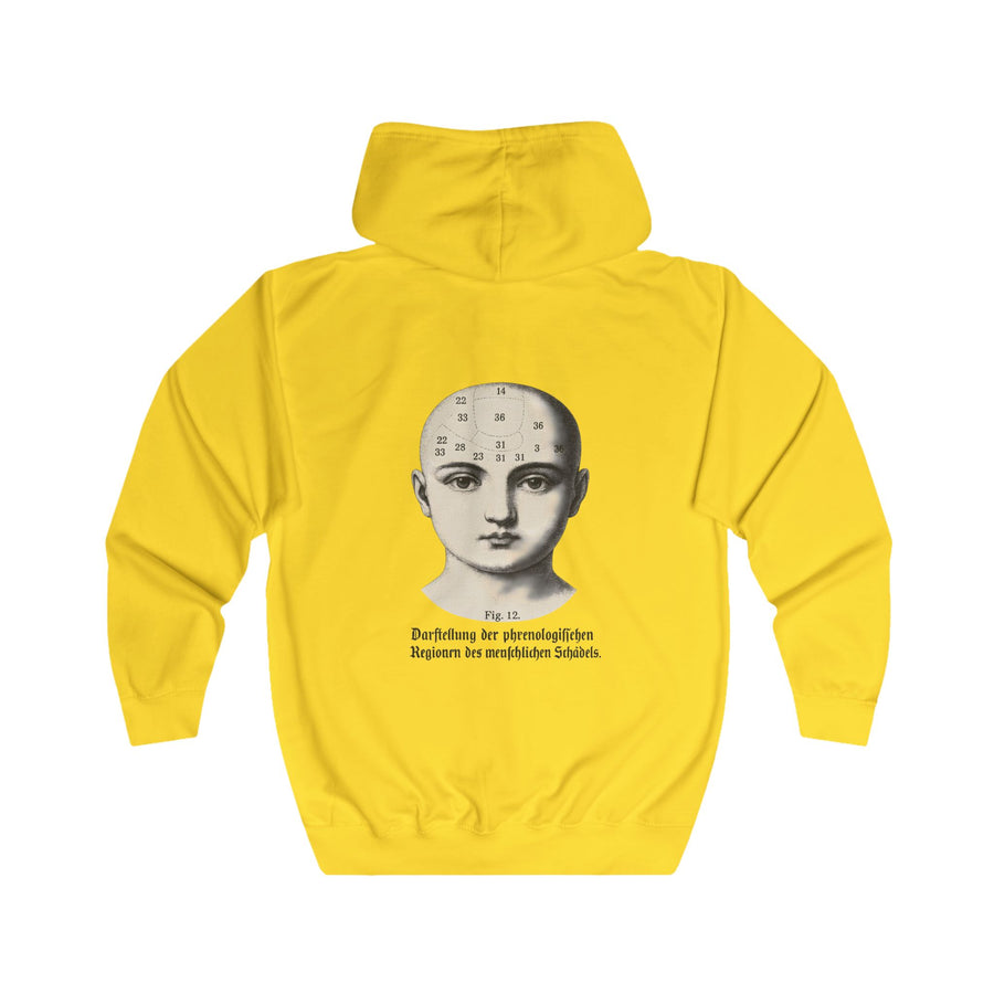 True Insights Phrenologie Zip-Hoodie – Vintage-Schädelillustration – Wissenschaft trifft Humor