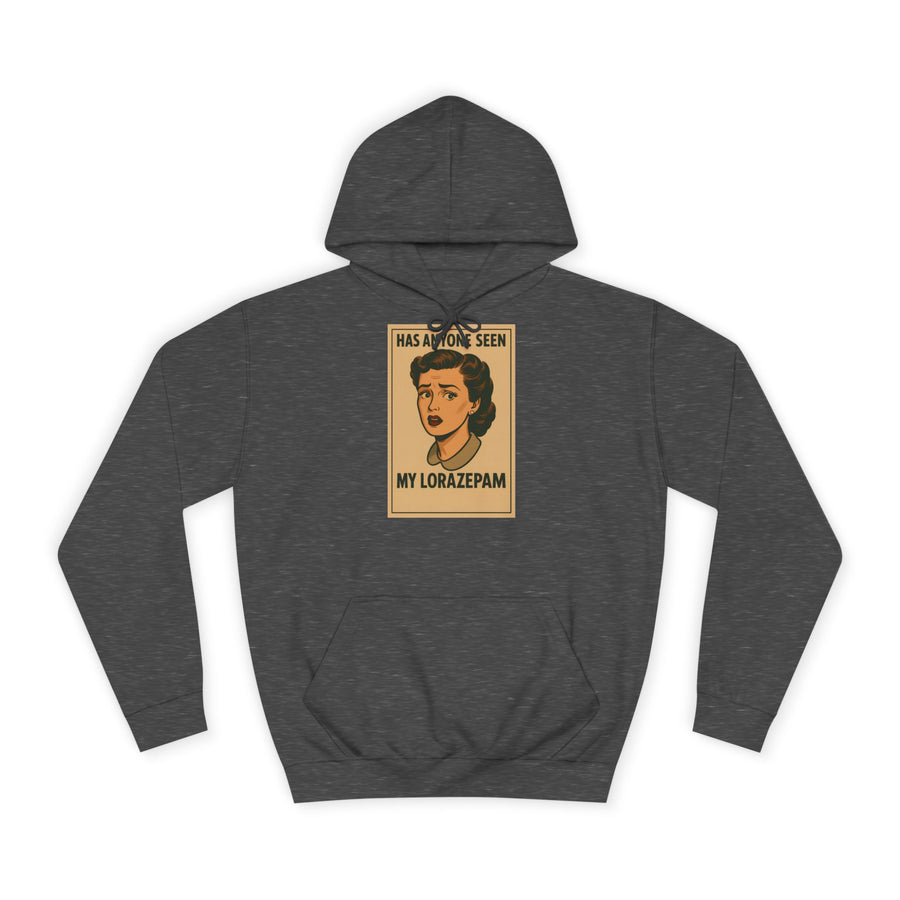 True Insights Has Anyone Seen My Lorazepam Hoodie – Retro-Pop-Art mit schwarzem Humor in Charcoal