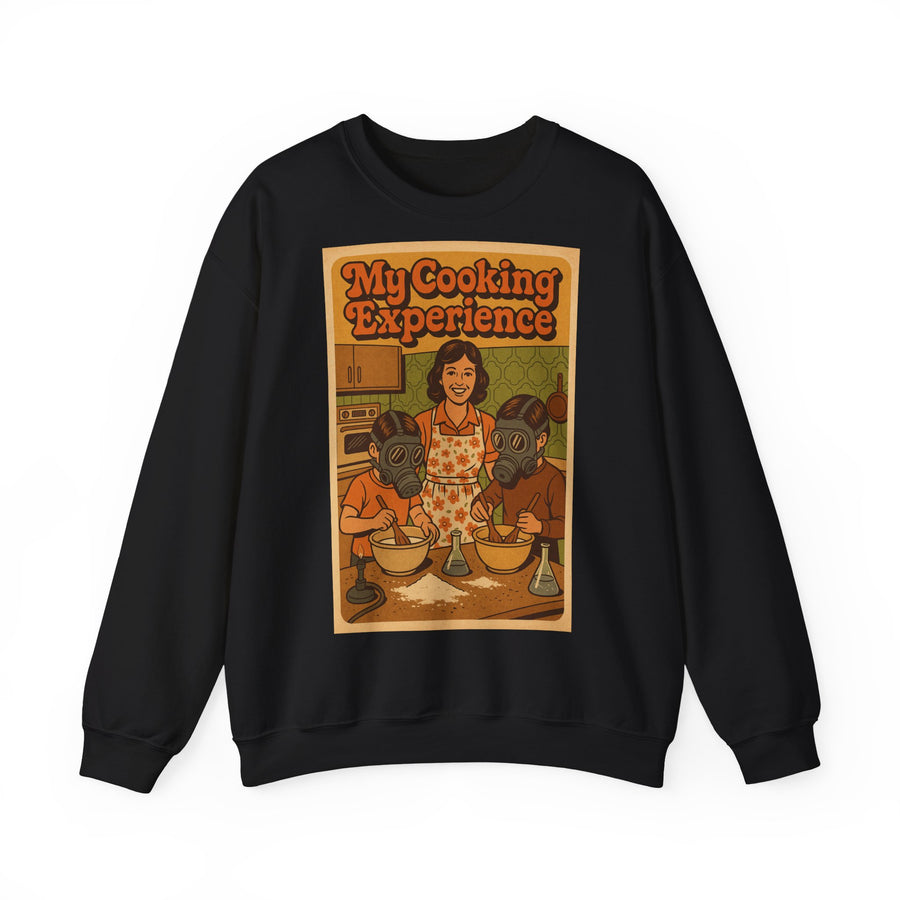 True Insights My First Cooking Experience Sweatshirt – Retro-Motiv mit Gasmasken in der Küche