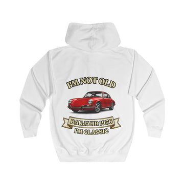 True Insights Jahrgang 1956 Zip-Hoodie Roter Sportwagen in Arctic White